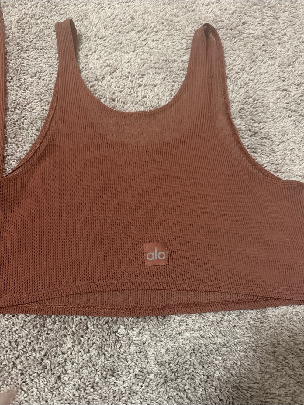 ALO Yoga Striped Mesh Tropical Nights Tank & Flare Pant in chestnut - Picture 7 of 10